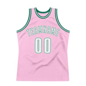 Custom Light Pink White-Kelly Green Authentic Throwback Basketball Jersey