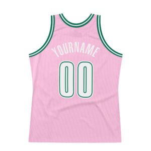 Custom Light Pink White-Kelly Green Authentic Throwback Basketball Jersey