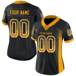 Custom Black Gold-White Mesh Drift Fashion Football Jersey