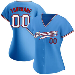 Custom Powder Blue White-Red Authentic Baseball Jersey