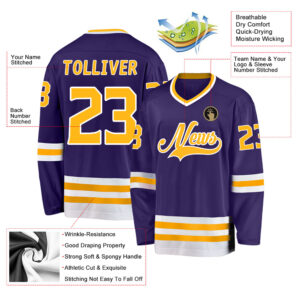 Custom Purple Gold-White Hockey Jersey