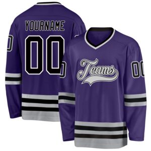 Custom Purple Black-Gray Hockey Jersey