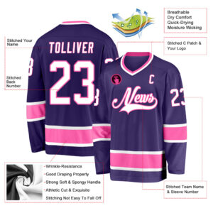 Custom Purple White-Pink Hockey Jersey