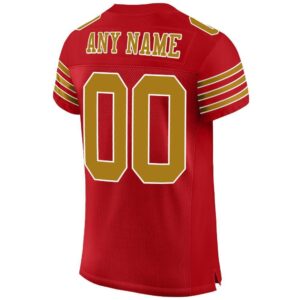 Custom Red Old Gold-White Mesh Authentic Football Jersey