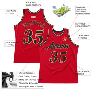 Custom Red Black-Old Gold Authentic Throwback Basketball Jersey