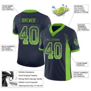 Custom Navy Neon Green-Gray Mesh Drift Fashion Football Jersey