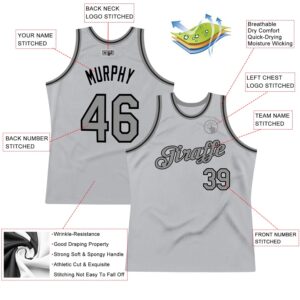 Custom Gray Steel Gray-Black Authentic Throwback Basketball Jersey