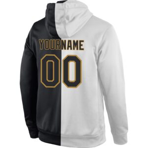 Custom Stitched White Black-Old Gold Split Fashion Sports Pullover Sweatshirt Hoodie