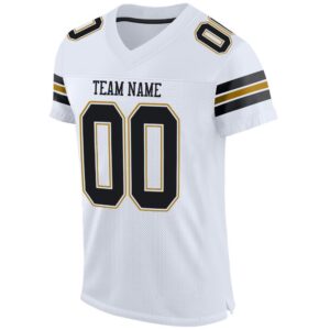 Custom White Black-Old Gold Mesh Authentic Football Jersey