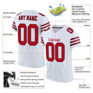 Custom White Red-Navy Mesh Authentic Football Jersey