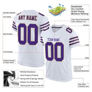 Custom White Purple-Old Gold Mesh Authentic Football Jersey