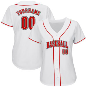 Custom White Red-Black Authentic Baseball Jersey