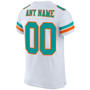 Custom White Aqua-Orange Mesh Authentic Football Jersey