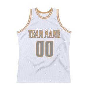 Custom White Steel Gray-Old Gold Authentic Throwback Basketball Jersey