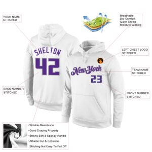 Custom Stitched White Purple-Gray Sports Pullover Sweatshirt Hoodie